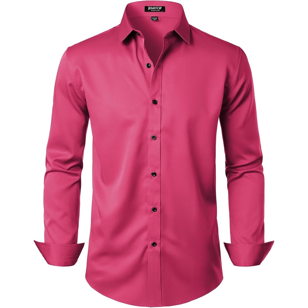 image:imageJEMITOP Mens Stretch Wrinkle Free Dress ShirtsHot Pink