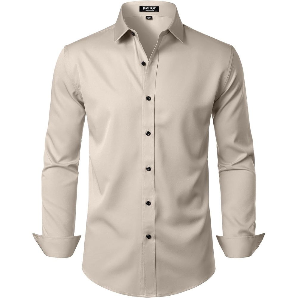 image:imageJEMITOP Mens Stretch Wrinkle Free Dress ShirtsTan