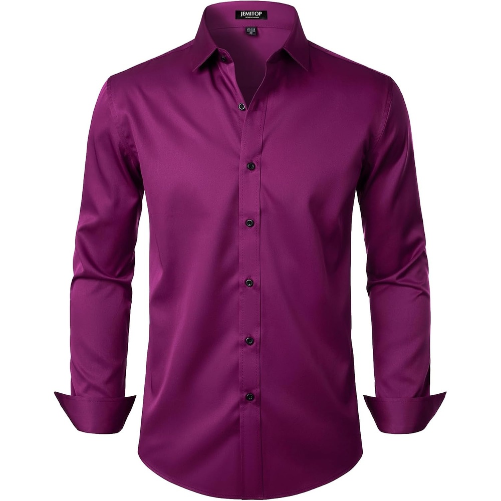 image:imageJEMITOP Mens Stretch Wrinkle Free Dress ShirtsWine Red