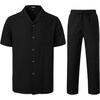 JEMITOP Men’s 2 Piece Outfits Cuban Shirt and Pants Set(Black)