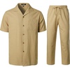 JEMITOP Men’s 2 Piece Outfits Cuban Shirt and Pants Set(Khaki)