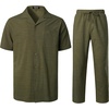 JEMITOP Men’s 2 Piece Outfits Cuban Shirt and Pants Set(Olive Green)