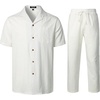 JEMITOP Men’s 2 Piece Outfits Cuban Shirt and Pants Set(White)