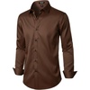JEMITOP Mens Stretch Wrinkle Free Dress Shirts(Brown)