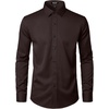 JEMITOP Mens Stretch Wrinkle Free Dress Shirts(Coffee Brown)