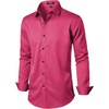 JEMITOP Mens Stretch Wrinkle Free Dress Shirts(Hot Pink)