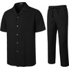 JEMITOP Men’s 2 Piece Outfits Cuban Shirt and Pants Set(Black)