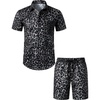 JEMITOP Men’s 2 Piece Set Casual Cotton Stretchy Outfit(Black Leopard)
