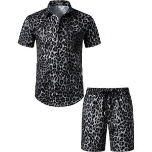 JEMITOP Men’s 2 Piece Set Casual Cotton Stretchy Outfit(Black Leopard)