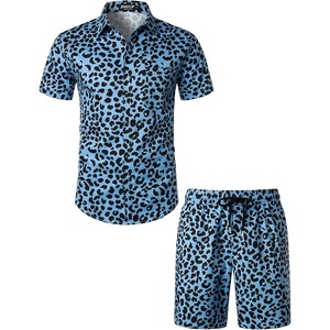 JEMITOP Men’s 2 Piece Set Casual Cotton Stretchy Outfit(Blue Leopard)