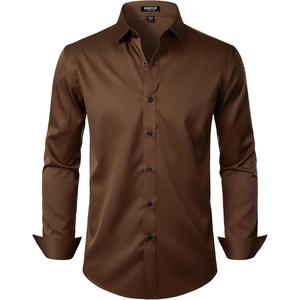 JEMITOP Mens Stretch Wrinkle Free Dress Shirts(Brown)