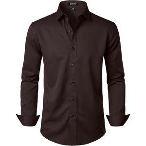 JEMITOP Mens Stretch Wrinkle Free Dress Shirts(Coffee Brown)