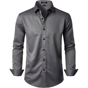 JEMITOP Mens Stretch Wrinkle Free Dress Shirts(Dark Grey)