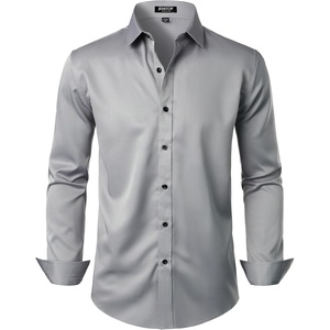 JEMITOP Mens Stretch Wrinkle Free Dress Shirts(Grey)
