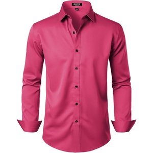 JEMITOP Mens Stretch Wrinkle Free Dress Shirts(Hot Pink)