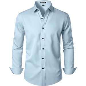 JEMITOP Mens Stretch Wrinkle Free Dress Shirts(Light Blue)