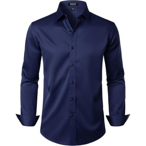 JEMITOP Mens Stretch Wrinkle Free Dress Shirts(Navy)