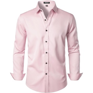 JEMITOP Mens Stretch Wrinkle Free Dress Shirts(Pink)