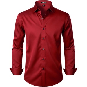 JEMITOP Mens Stretch Wrinkle Free Dress Shirts(Red)