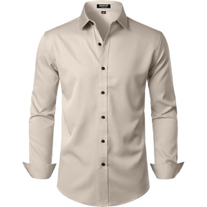 JEMITOP Mens Stretch Wrinkle Free Dress Shirts(Tan)