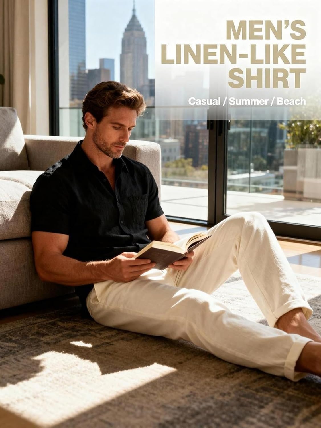 image:imageJEMITOP Mens LinenLike Soft Short Sleeve Casual ShirtBlack