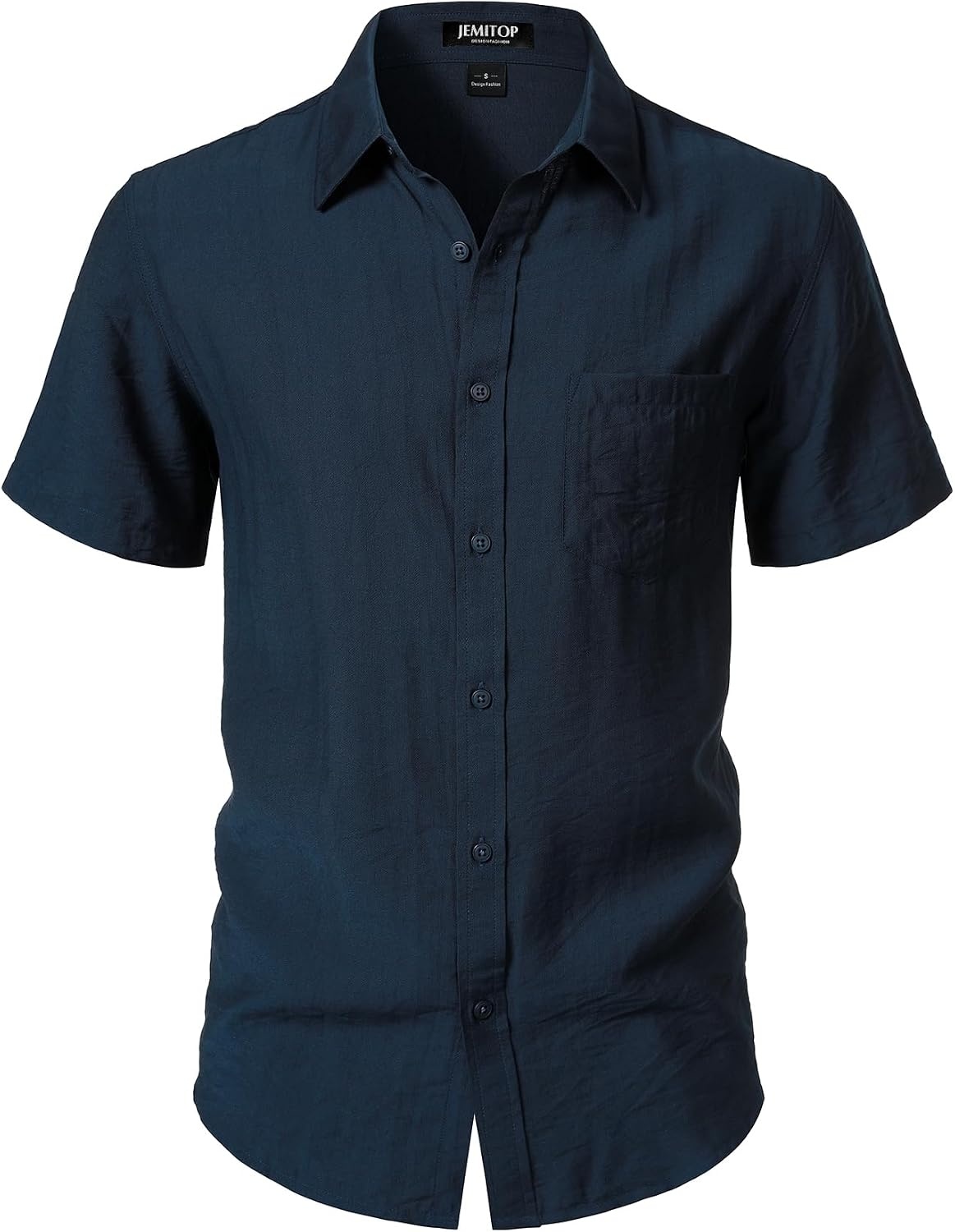 image:imageJEMITOP Mens LinenLike Soft Short Sleeve Casual ShirtNavy Blue