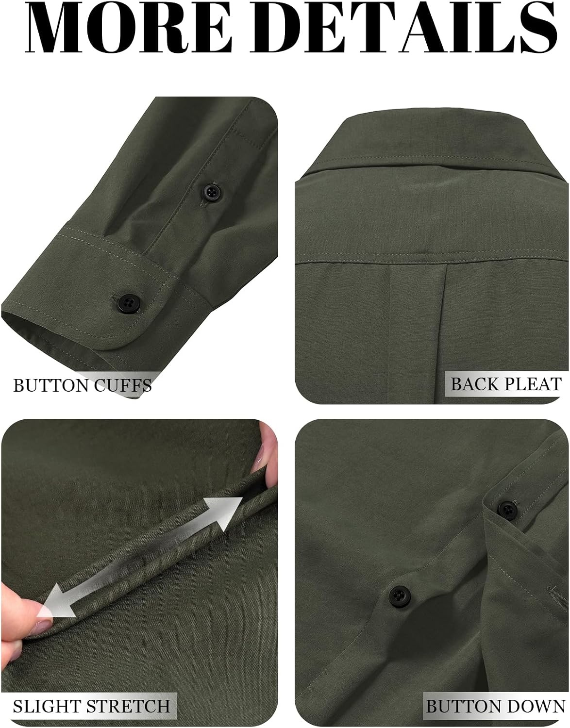 image:imageJEMITOP Mens Vintage Stretch Slim Fit Button Up ShirtArmy Green