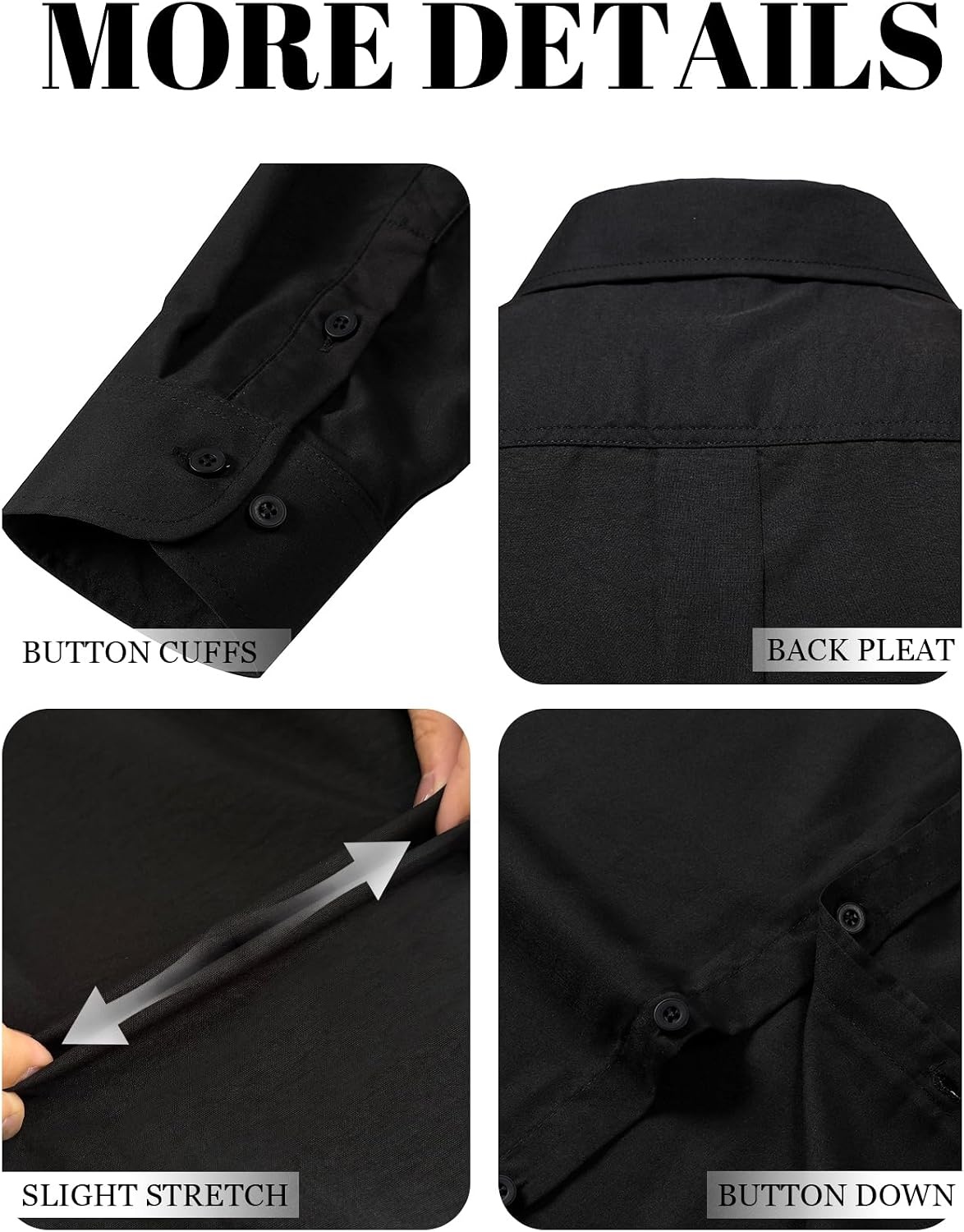 image:imageJEMITOP Mens Vintage Stretch Slim Fit Button Up ShirtBlack
