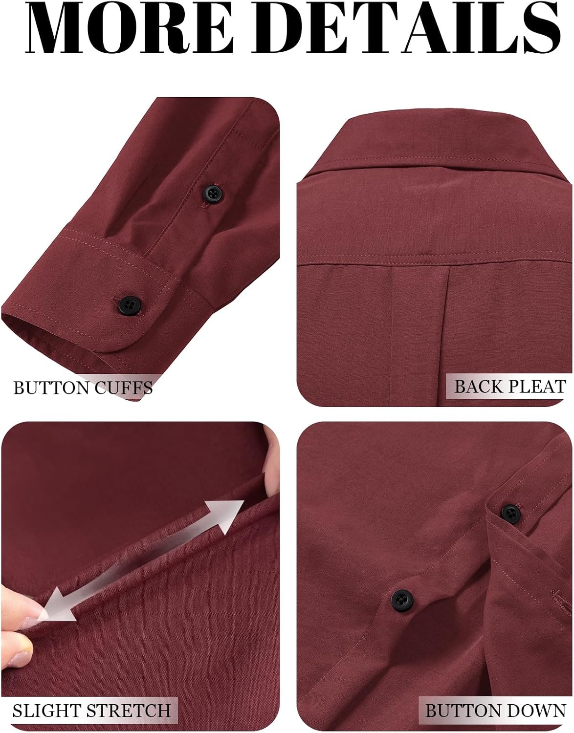 image:imageJEMITOP Mens Vintage Stretch Slim Fit Button Up ShirtBurgundy