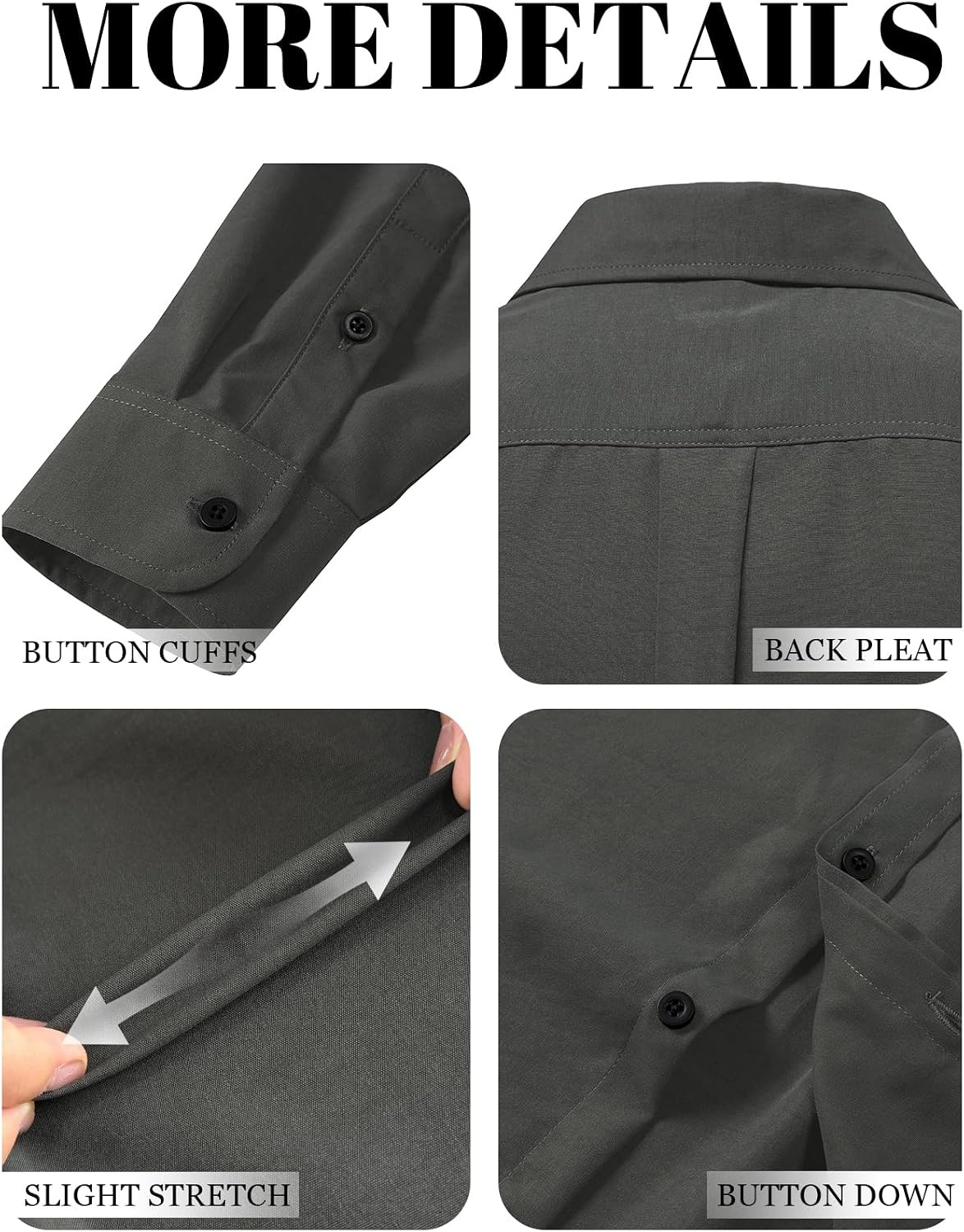 image:imageJEMITOP Mens Vintage Stretch Slim Fit Button Up ShirtDark Grey