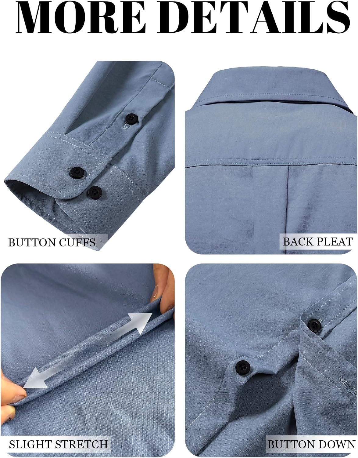 image:imageJEMITOP Mens Vintage Stretch Slim Fit Button Up ShirtDusty Blue