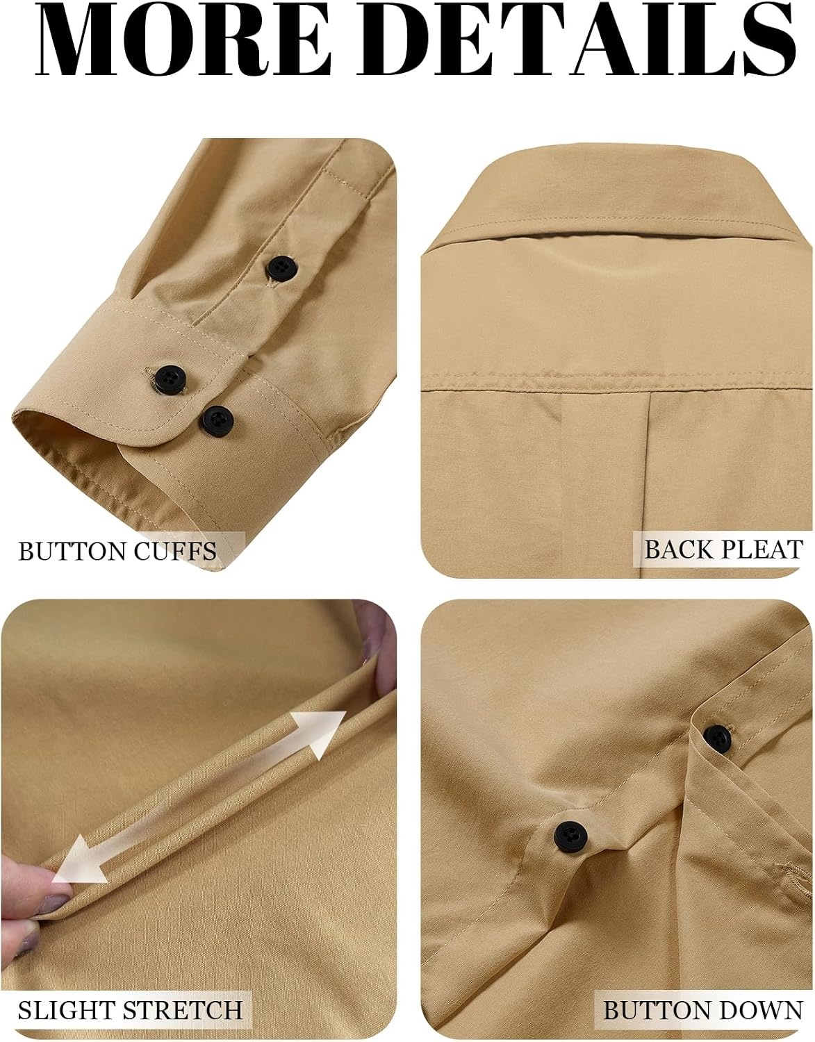image:imageJEMITOP Mens Vintage Stretch Slim Fit Button Up ShirtKhaki Yellow