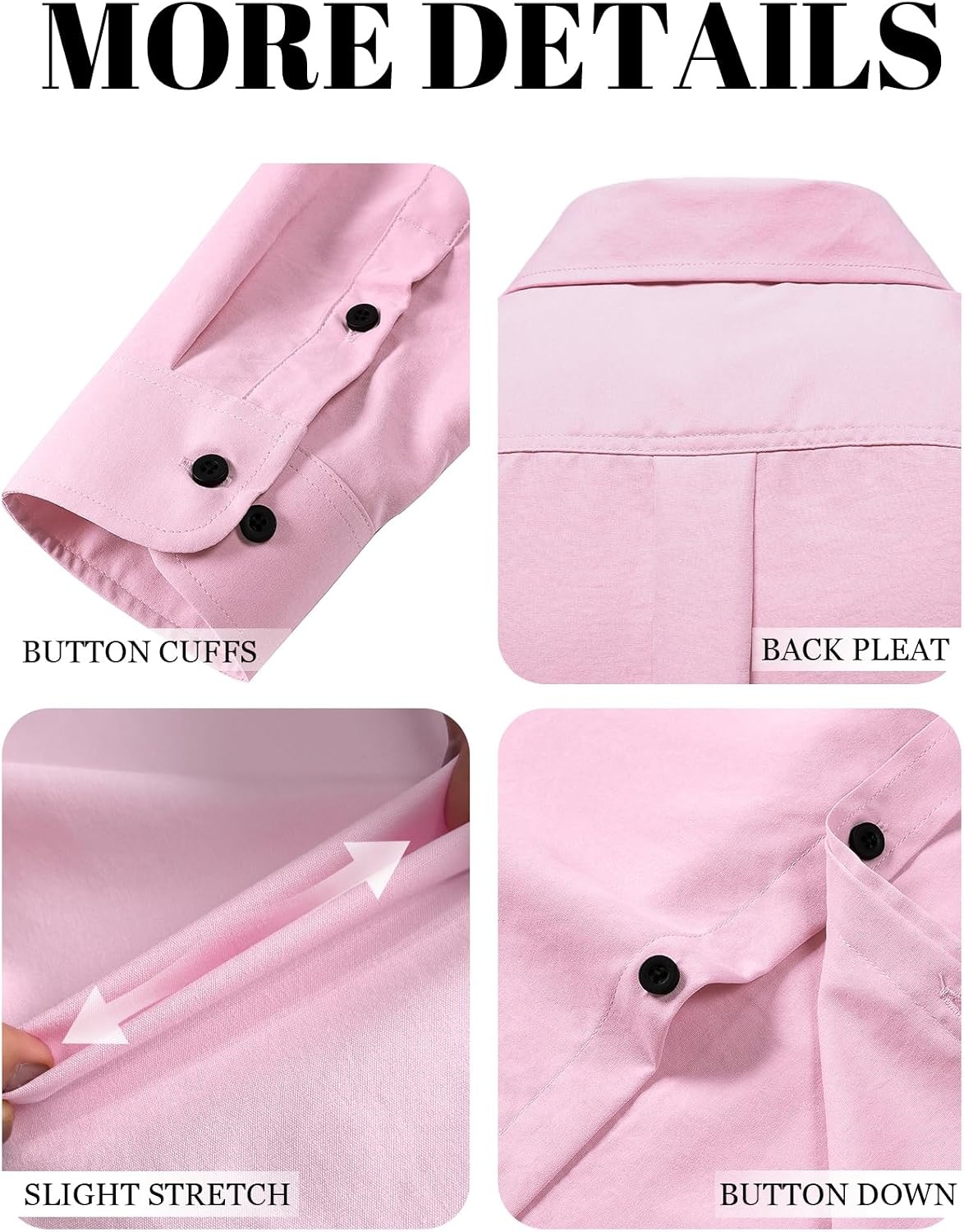 image:imageJEMITOP Mens Vintage Stretch Slim Fit Button Up ShirtPink
