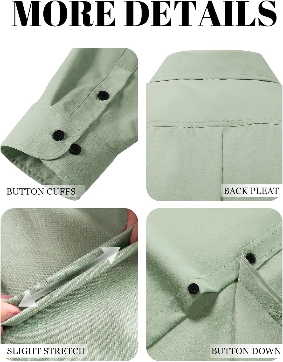 image:imageJEMITOP Mens Vintage Stretch Slim Fit Button Up ShirtSage Green
