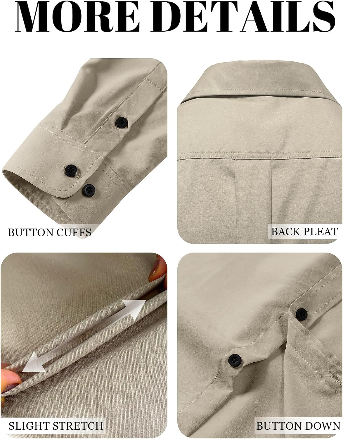 image:imageJEMITOP Mens Vintage Stretch Slim Fit Button Up ShirtTan