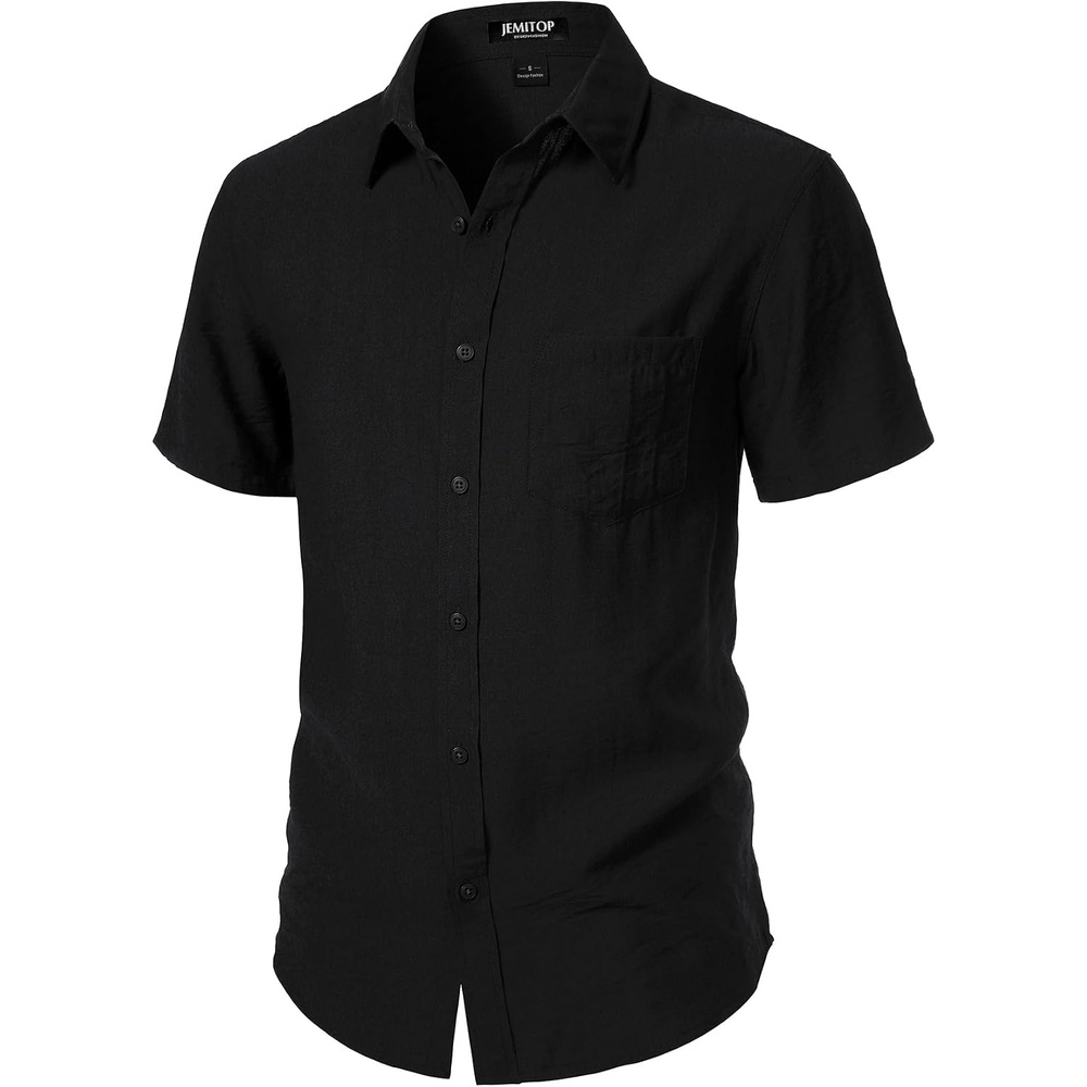 image:imageJEMITOP Mens LinenLike Soft Short Sleeve Casual ShirtBlack