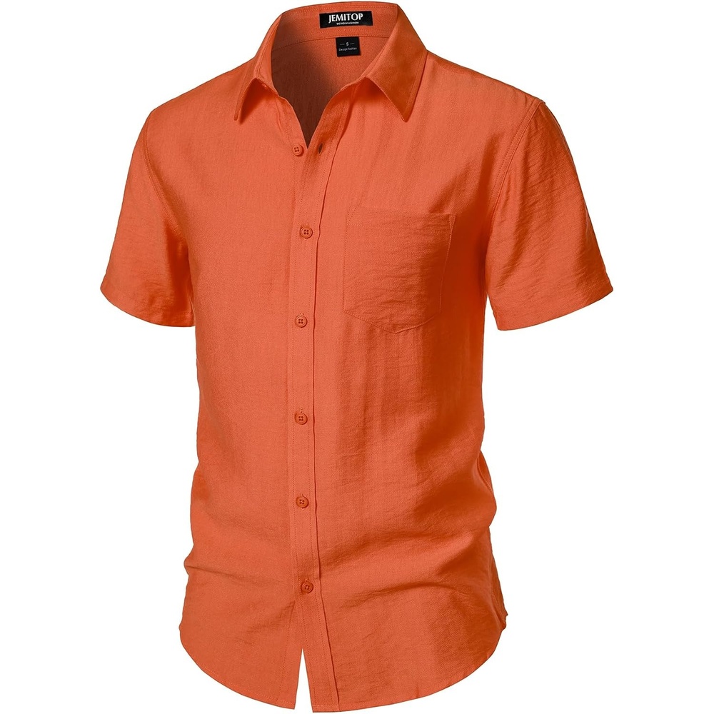 image:imageJEMITOP Mens LinenLike Soft Short Sleeve Casual ShirtOrange