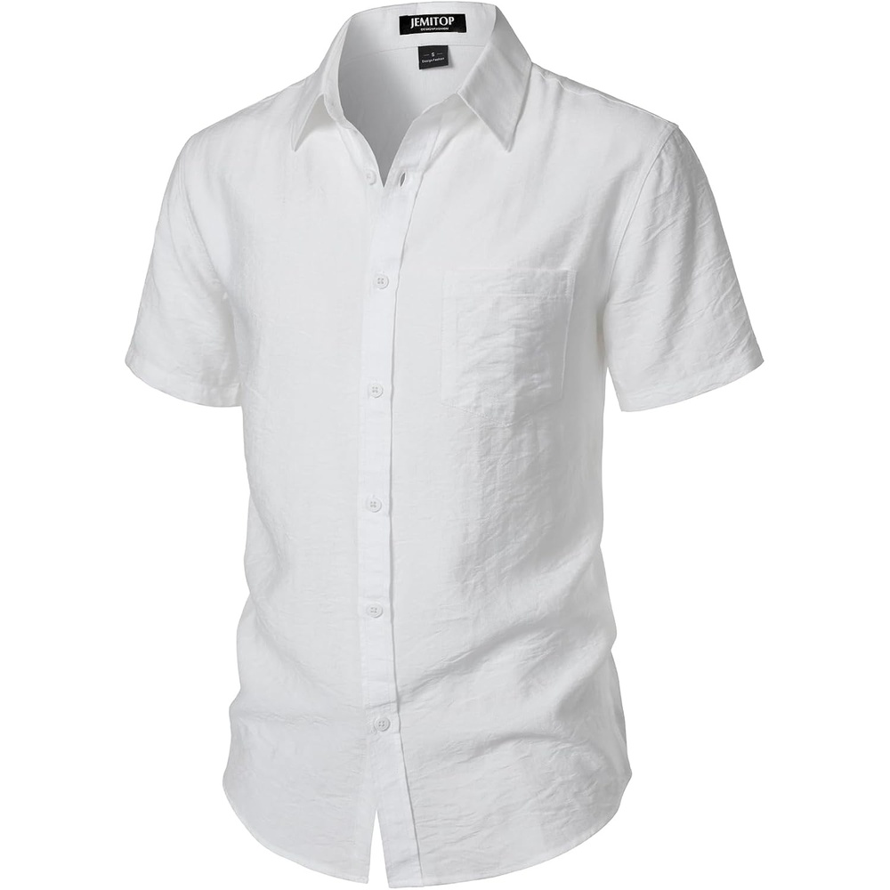 image:imageJEMITOP Mens LinenLike Soft Short Sleeve Casual ShirtWhite