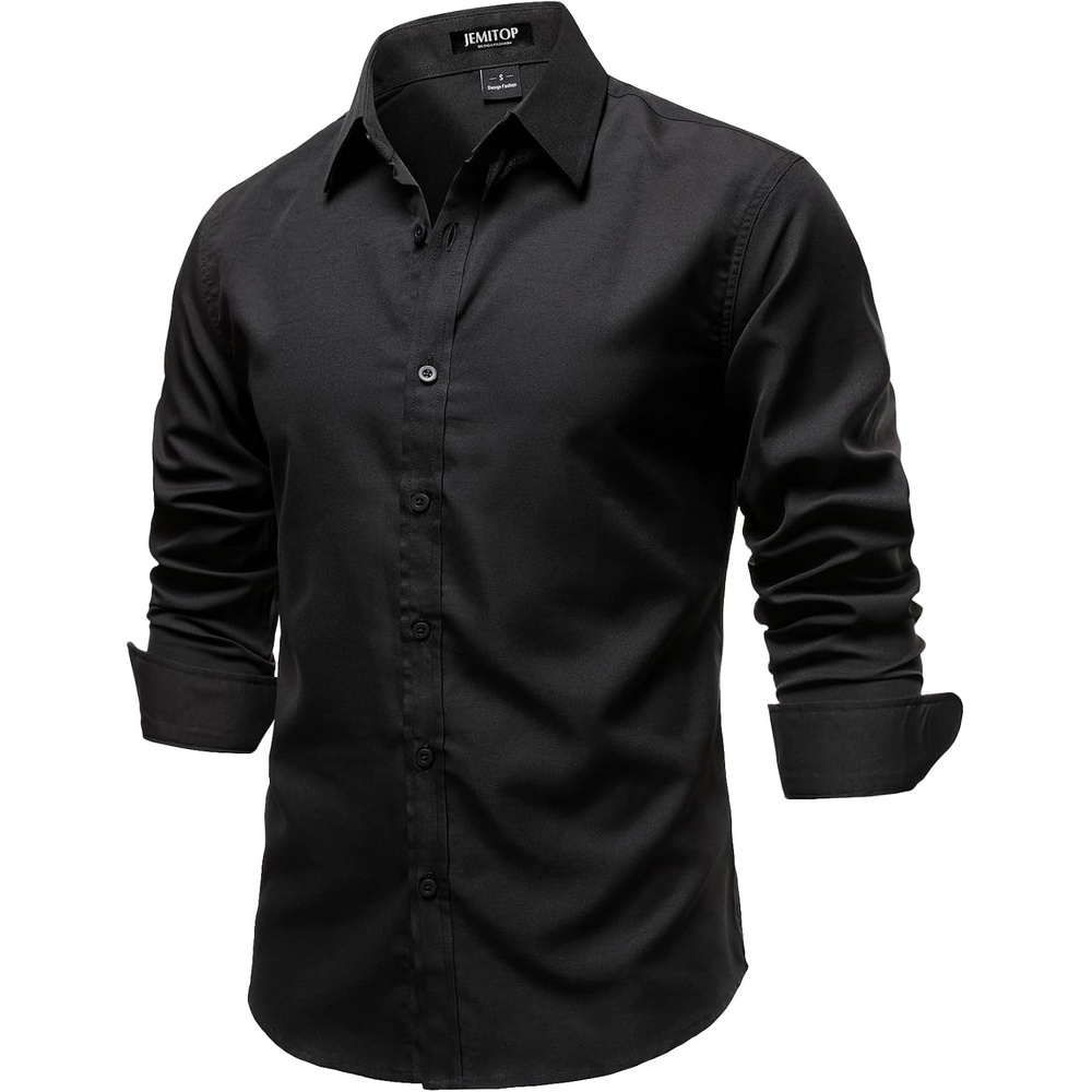 image:imageJEMITOP Mens Vintage Stretch Slim Fit Button Up ShirtBlack
