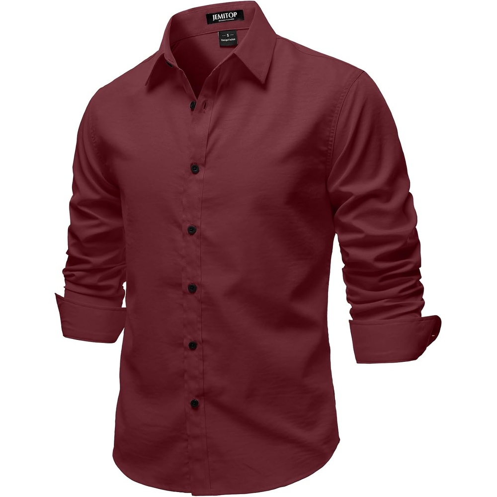 image:imageJEMITOP Mens Vintage Stretch Slim Fit Button Up ShirtBurgundy
