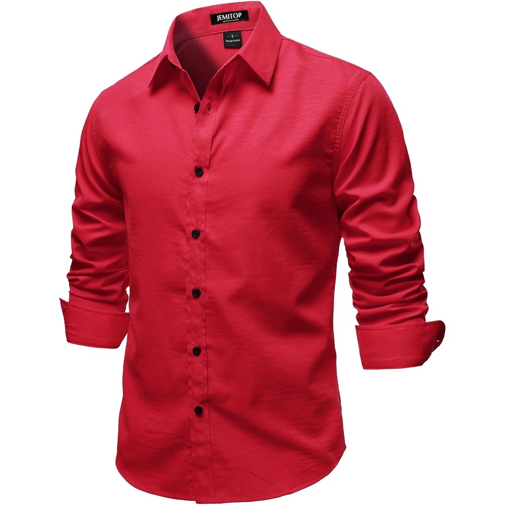 image:imageJEMITOP Mens Vintage Stretch Slim Fit Button Up ShirtRed