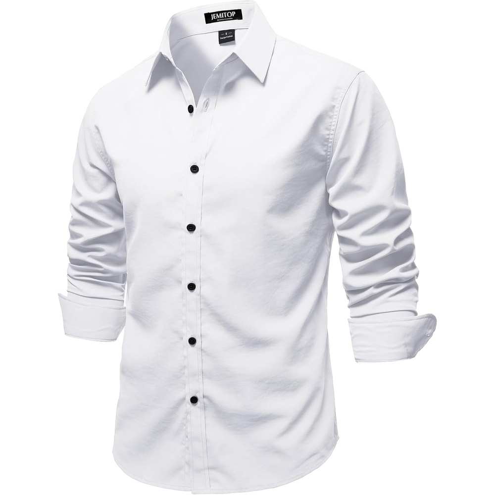image:imageJEMITOP Mens Vintage Stretch Slim Fit Button Up ShirtWhite