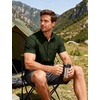 JEMITOP Mens Linen-Like Soft Short Sleeve Casual Shirt(Dark Green)