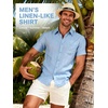 JEMITOP Mens Linen-Like Soft Short Sleeve Casual Shirt(Light Blue)
