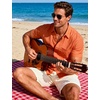 JEMITOP Mens Linen-Like Soft Short Sleeve Casual Shirt(Orange)
