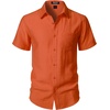 JEMITOP Mens Linen-Like Soft Short Sleeve Casual Shirt(Orange)