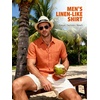 JEMITOP Mens Linen-Like Soft Short Sleeve Casual Shirt(Orange)