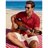 JEMITOP Mens Linen-Like Soft Short Sleeve Casual Shirt(Red)