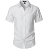 JEMITOP Mens Linen-Like Soft Short Sleeve Casual Shirt(White)