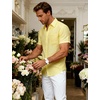 JEMITOP Mens Linen-Like Soft Short Sleeve Casual Shirt(Yellow)